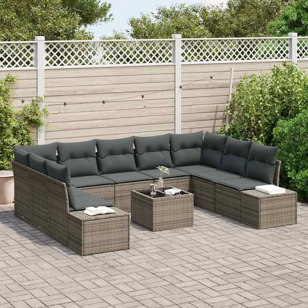 Set Divano da Giardino con cuscino 10 pcs Grigio polyrattan 3347229