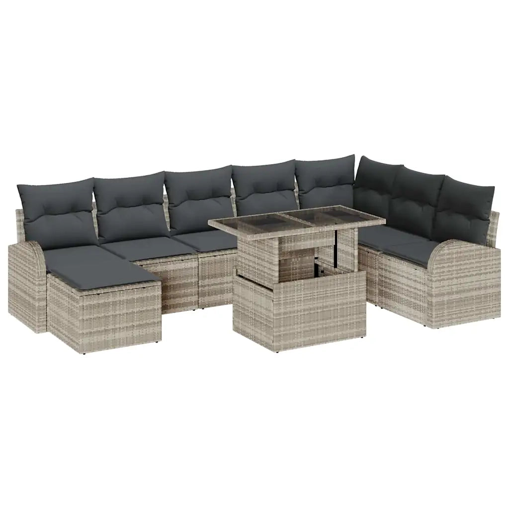 Set Divano da Giardino con cuscino 9 pcs Grigio chiaro
