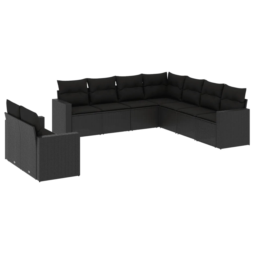 Set Divani da Giardino 9 pz con Cuscini Nero in Polyrattan 3219135