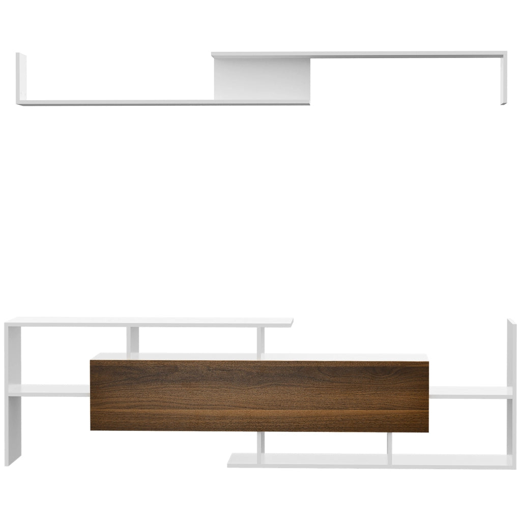 Mobile TV con Ripiani Aperti e Armadietto Chiuso ¨C Minimal ¨C Truciolato Bianco e Marrone