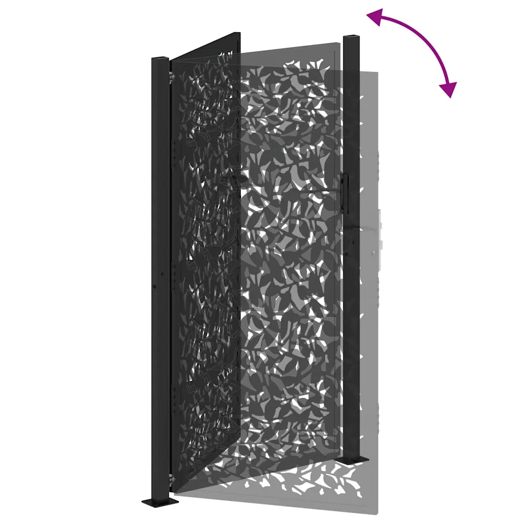 Cancello da giardino nero 100x175 cm in acciaio con design a foglia 4100962
