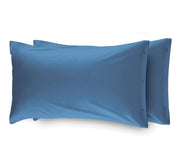 Coppia 2 Federe Cuscino Letto 100% Cotone Tinta Unita Sfoderabile Bottoni Laterali - Federe - Avio