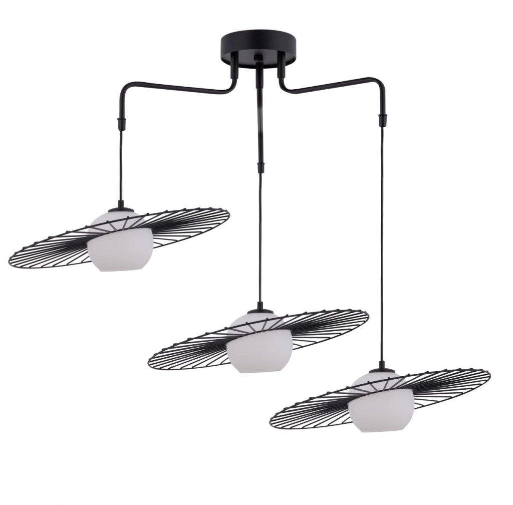 Sigma Lighting Sol lampada sospesa nera 3 luci E27 vetro bianco