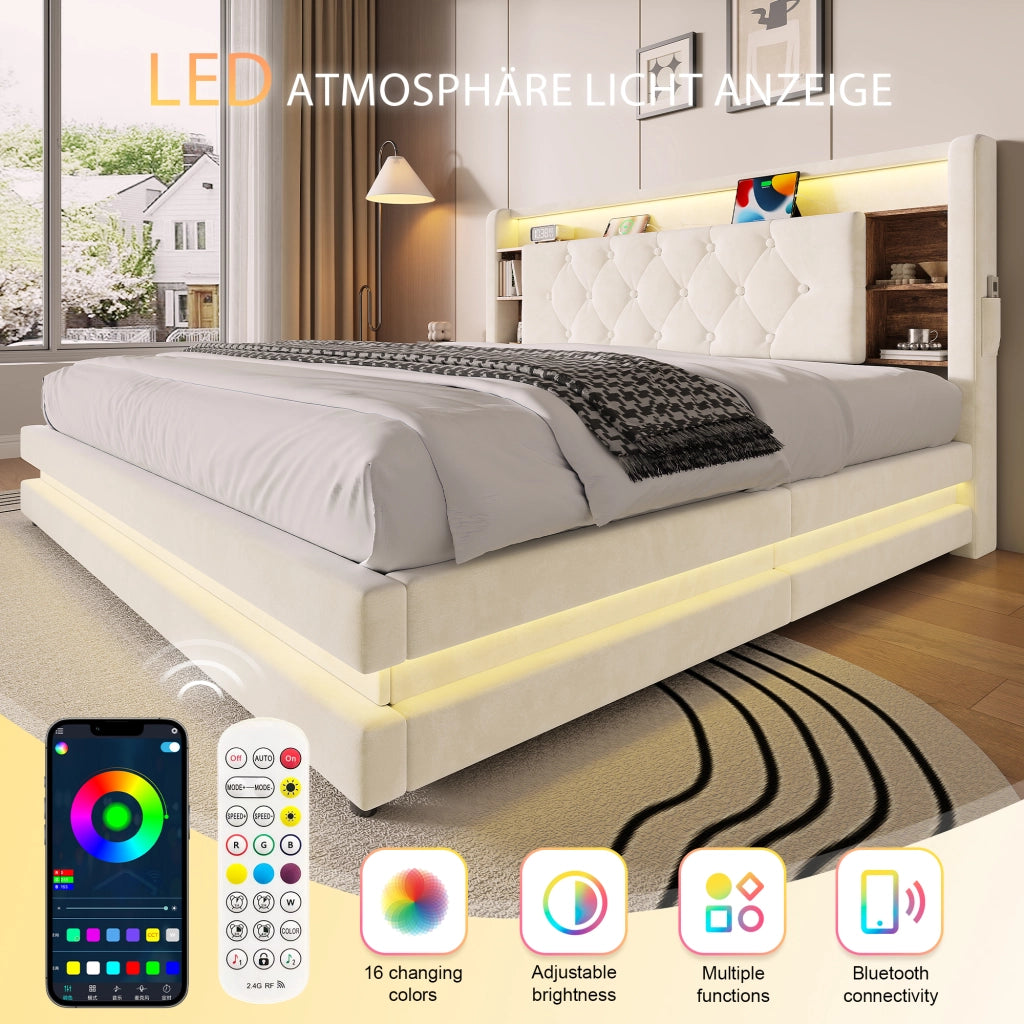 letto imbottito velluto beige 160 x 200 cm
