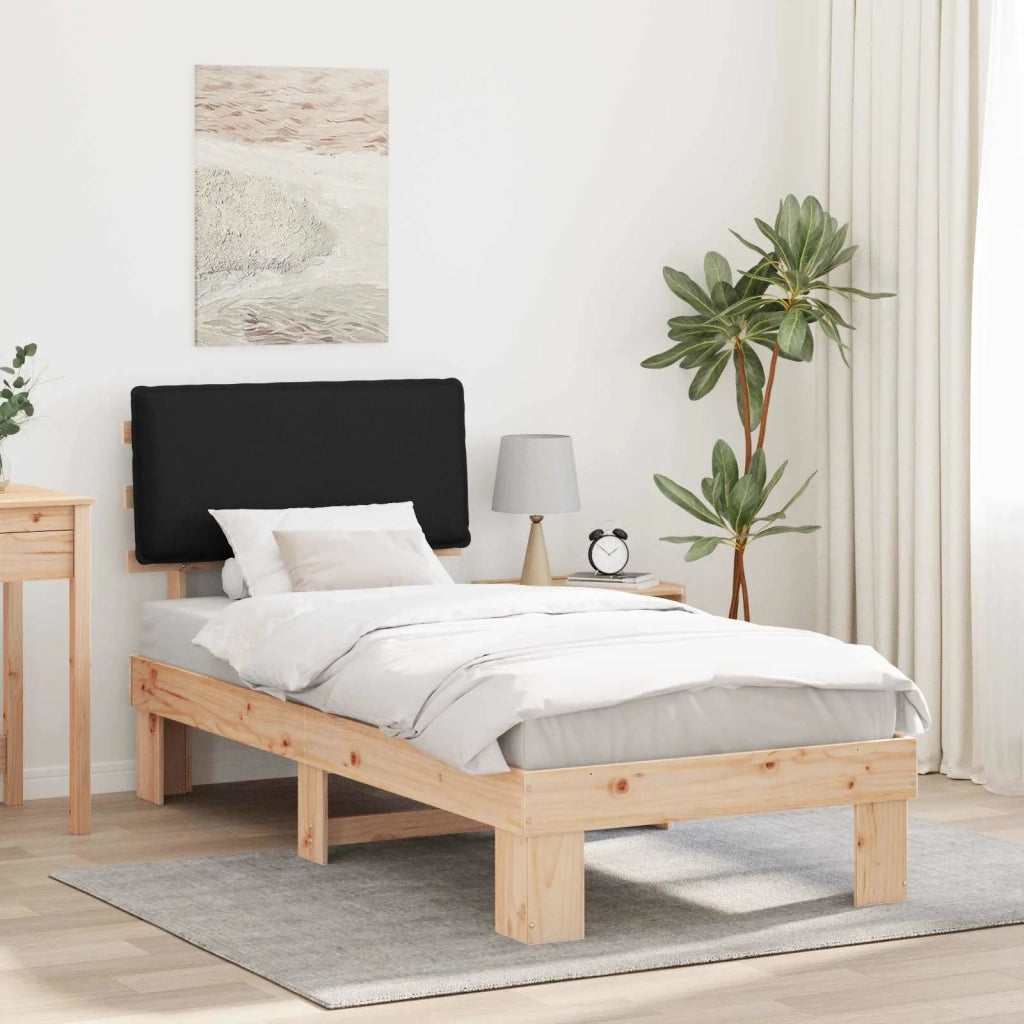 Letto con Testiera Rivestita-Struttura Letto con Testiera Nero 75 x 190 cm Pino massello 170570