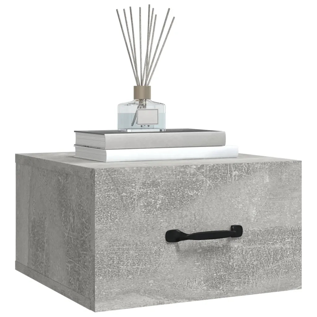 Set di 2 Comodini | Armadio da Notte | Mobiletto da notte a Muro Grigio Cemento 35x35x20 cm