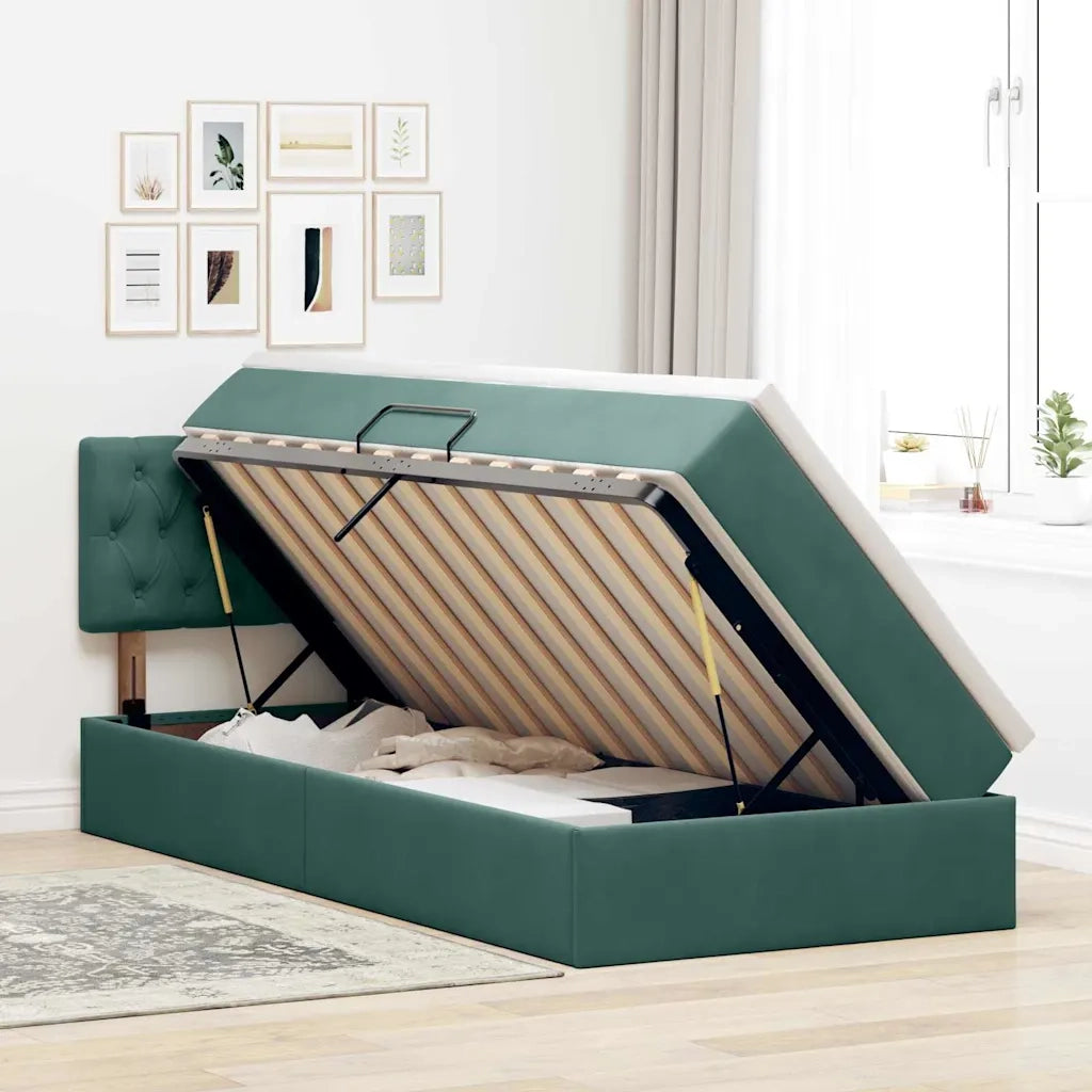 Letto con Contenitore Verde Scuro 100 x 200 cm Velluto