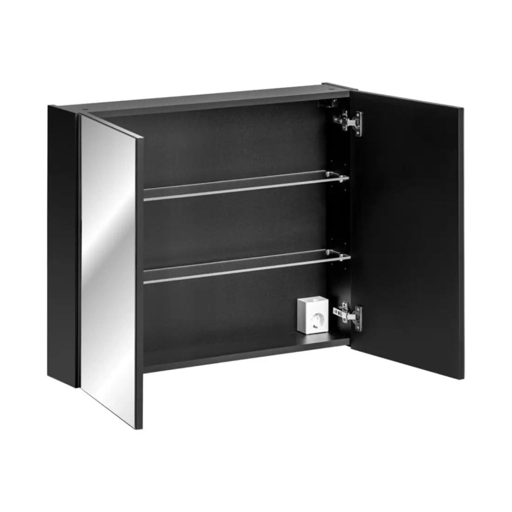 Mobile da bagno VANTA 80 cm nero - Mobiletto a parete sospeso con porte e specchi