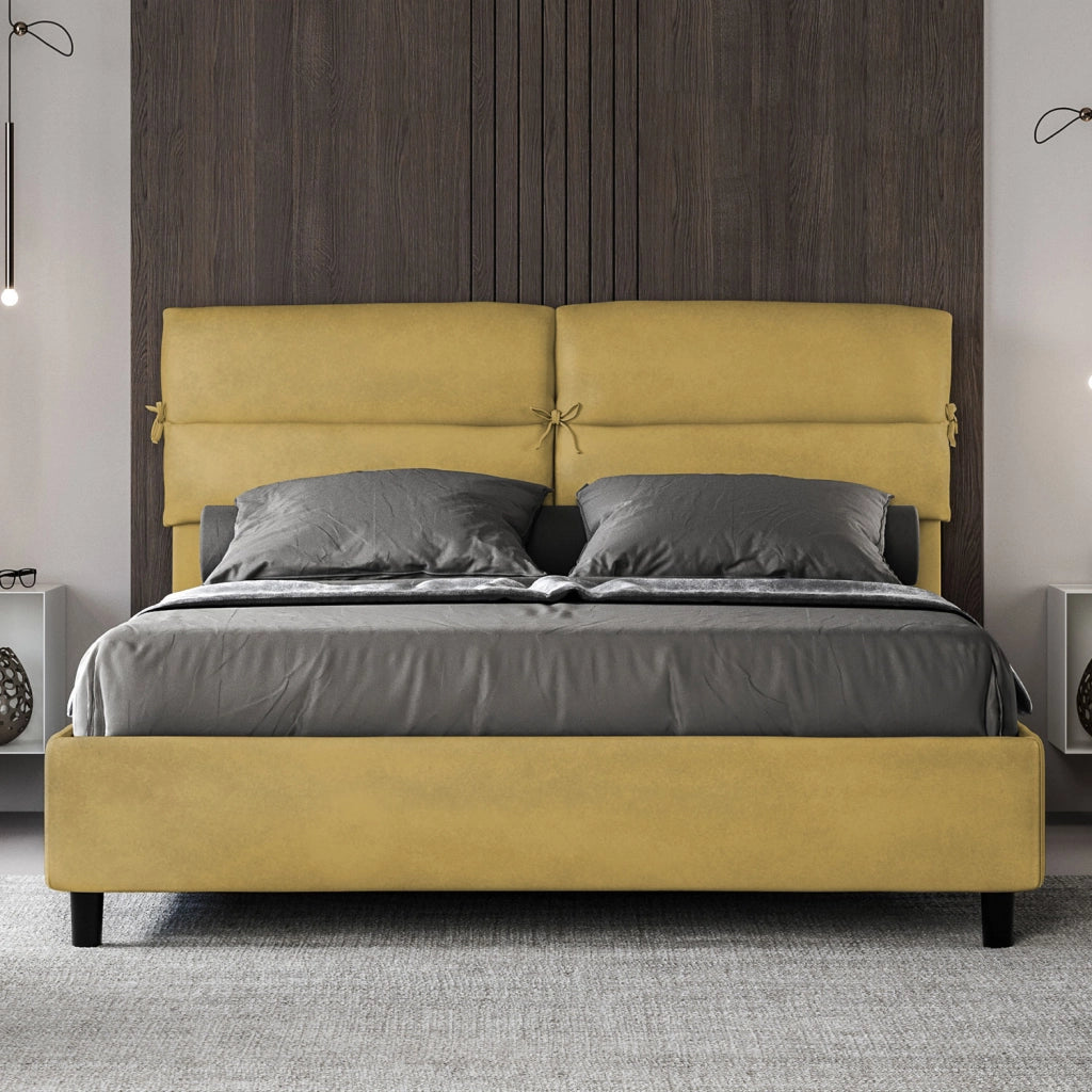 BS COM Letto matrimoniale contenitore doppia alzata imbottito 160x190 microfibra ocra