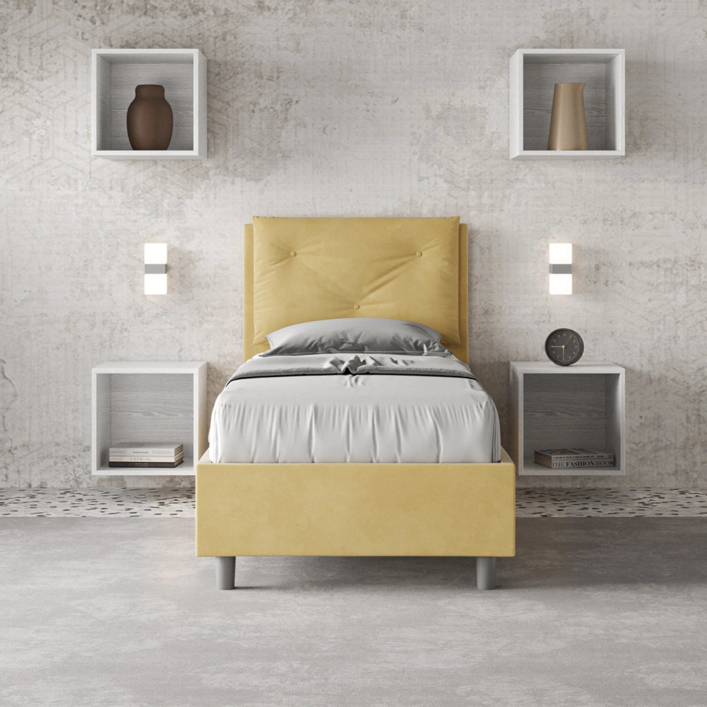 BS COM Letto singolo contenitore imbottito 90x190 microfibra ocra