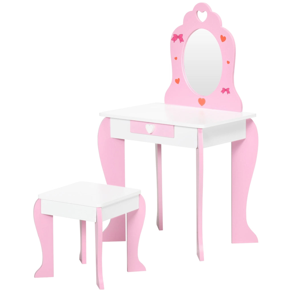 Centro di Bellezza per Bambini con Specchio e Sgabello ¨C Minimal ¨C Rosa 50x36,5x89,5cm
