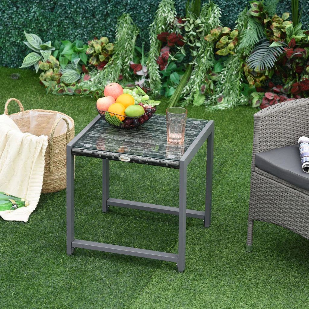 Tavolino da Caff¨¨ da Giardino in Rattan con Piano in Vetro Temperato ¨C zephmum ¨C Bianco 60x60x45