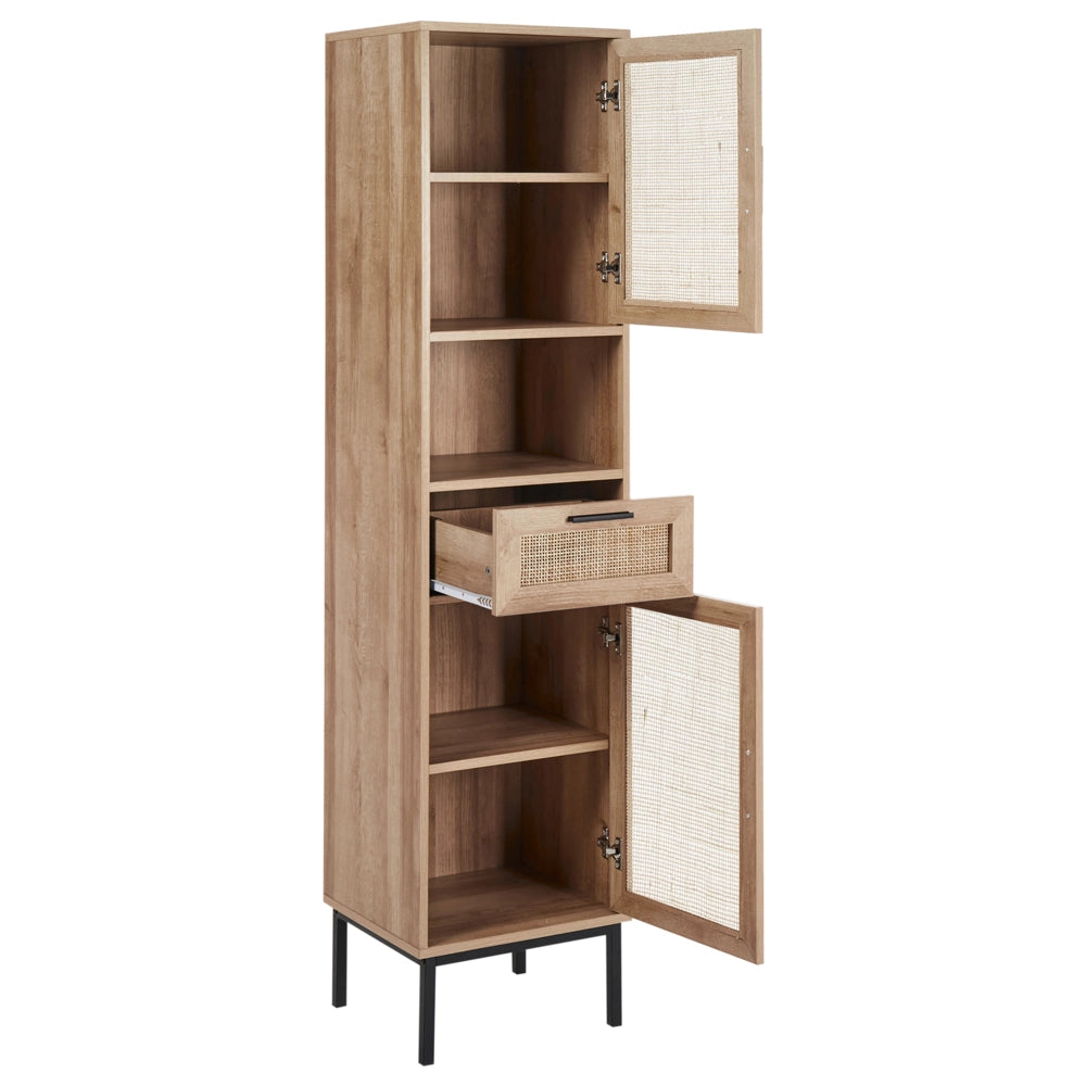 Mobile da bagno in particelle di legno chiaro Rattan intrecciato 40 x 165 cm Boho Design