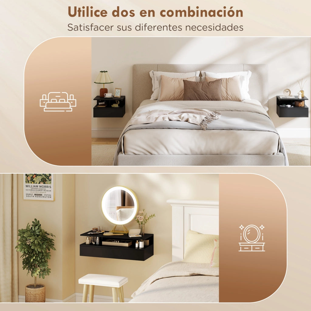 Set 2 Comodini Sospesi Cassetto Parete ¨C Xylo ¨C Nero 35x32x22,5 cm