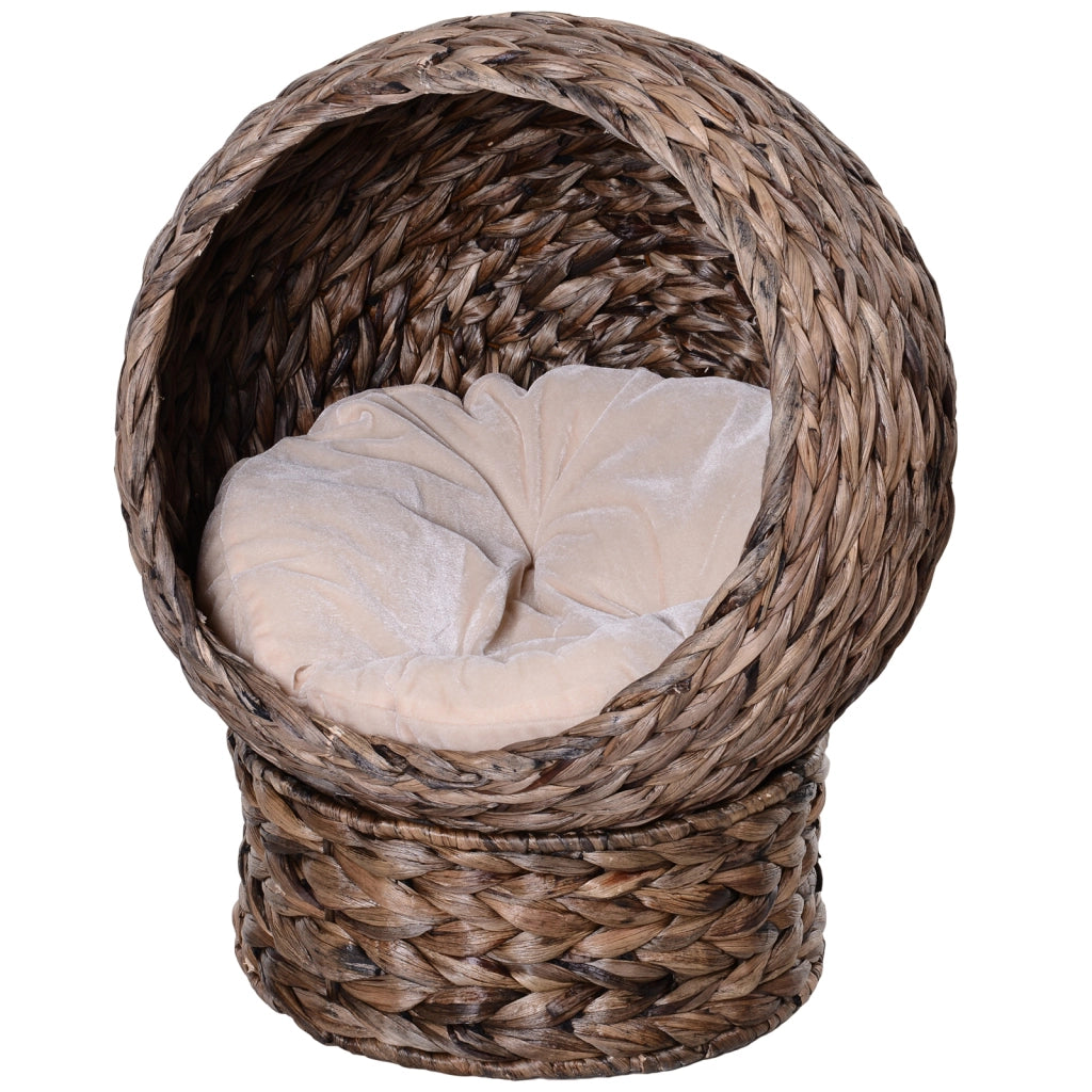 Letto per gatti in vimini con cuscino ¨C zephmum ¨C 50x42x60 cm marrone beige