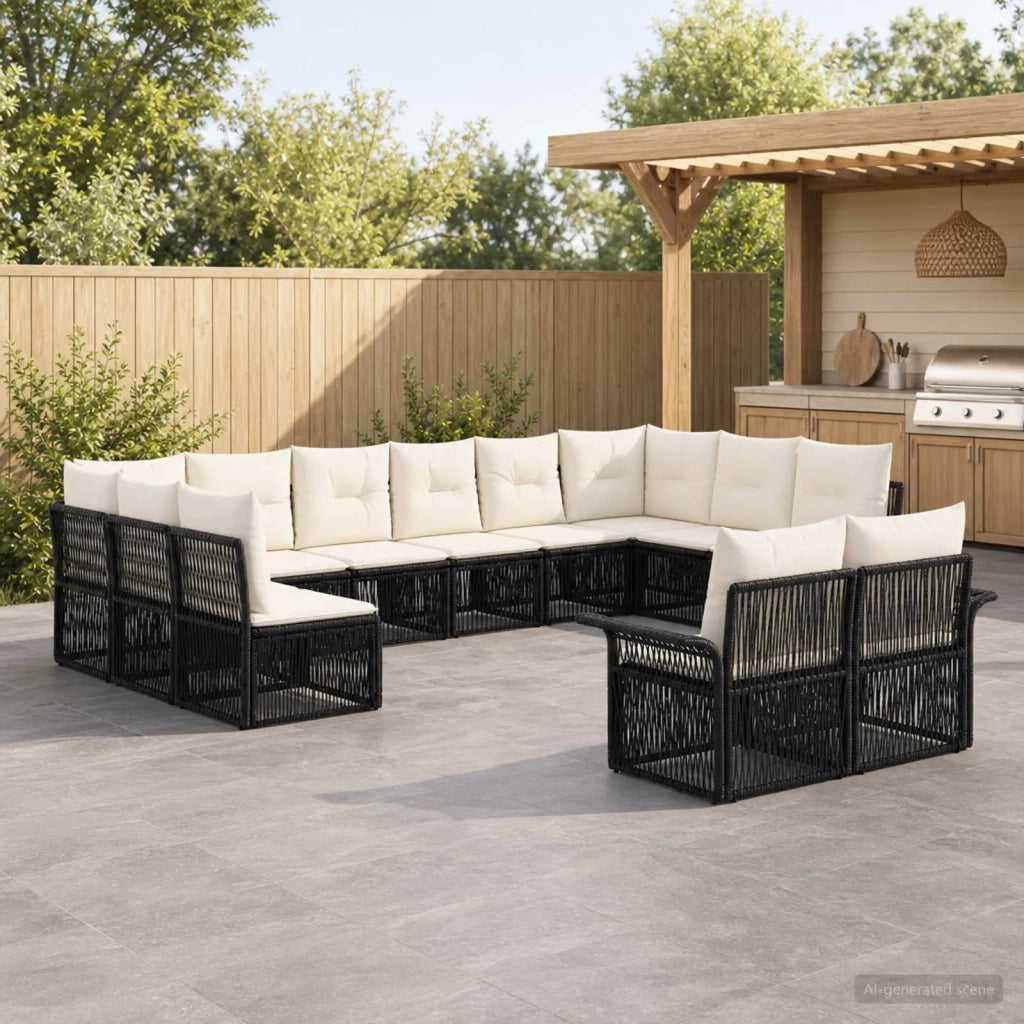 Set Divano da Giardino 12 pz Nero polyrattan 3434974