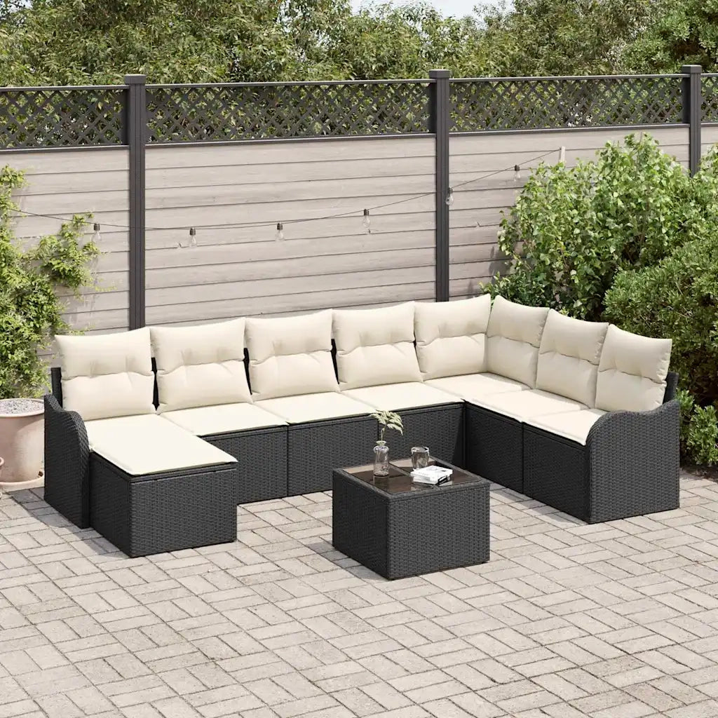 Set Divano da Giardino 9 pcs Nero e bianco Poly Rattan 3354496