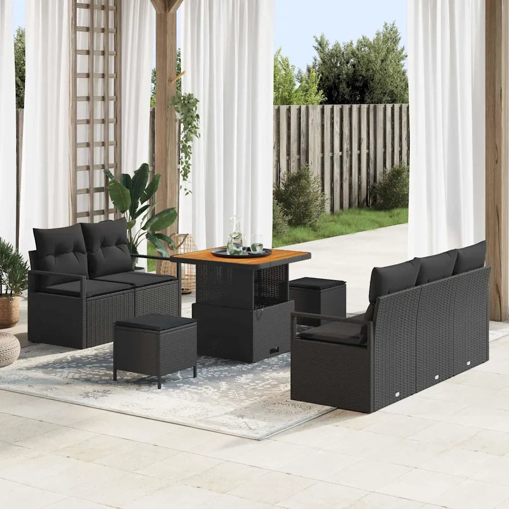 Set Divano da Giardino con cuscino con archiviazione 8 pcs Nero 3364414