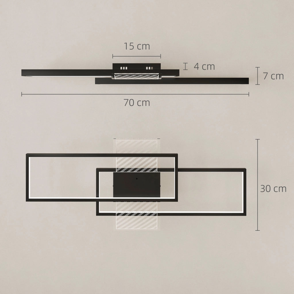 Lampada LED a Soffitto Dimmerabile 3000-6000K con Telecomando e Interruttore, 70x30 cm, Nero