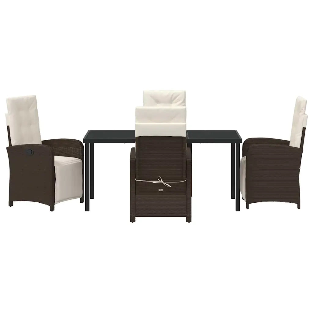 Set da Pranzo per Giardino con cuscino 5 pcs Marrone polyrattan