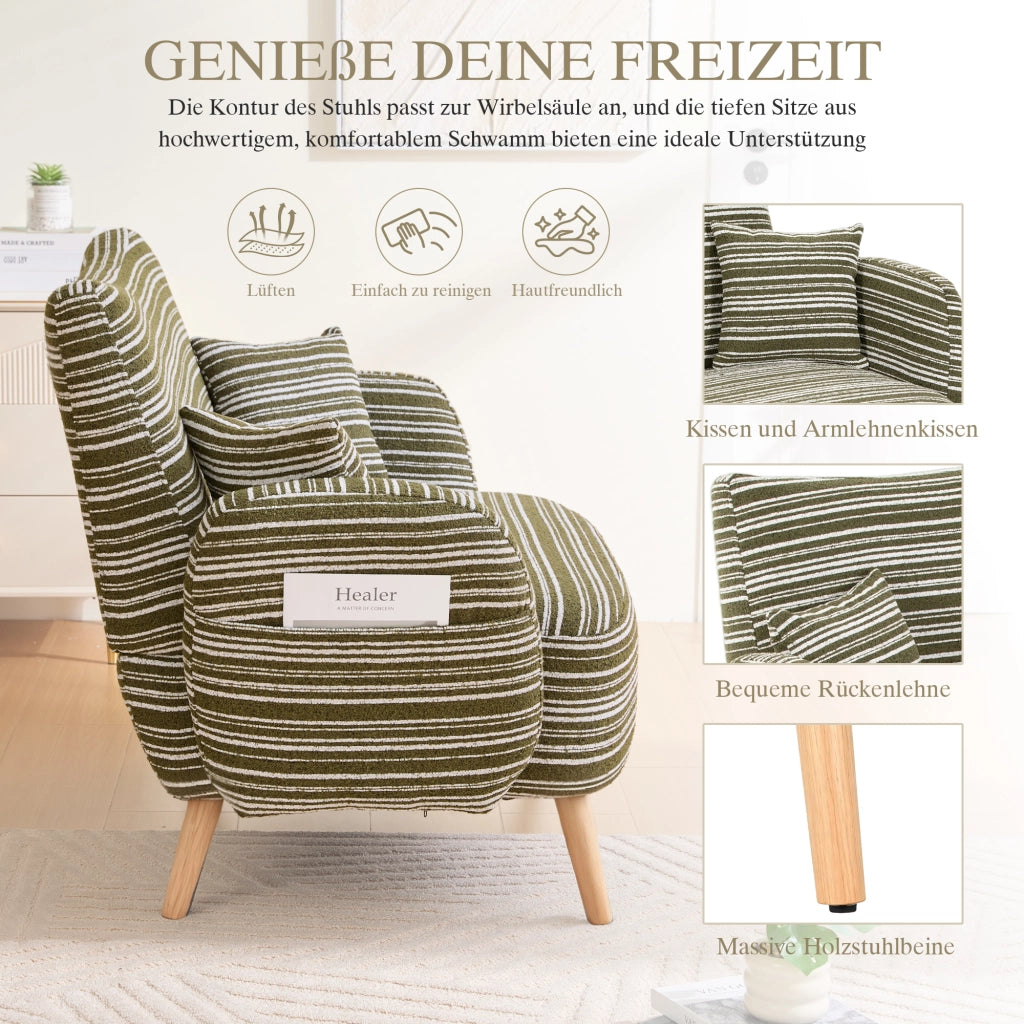 Divano 2 Posti con Tasche laterali e Braccioli imbottiti; in Bouclé Verde Oliva 121 × 81.5 × 87 cm