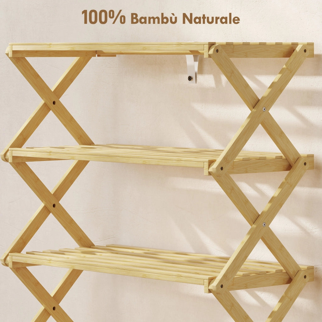 Scarpiera Pieghevole a 5 Livelli in Bamb¨´ ¨C Minimal ¨C Legno 60x29x88 cm