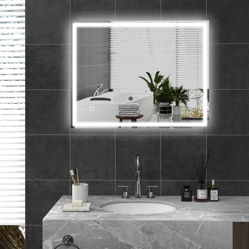 Specchio da Bagno con Luce LED 90x70 cm ¨C Minimal ¨C Argento