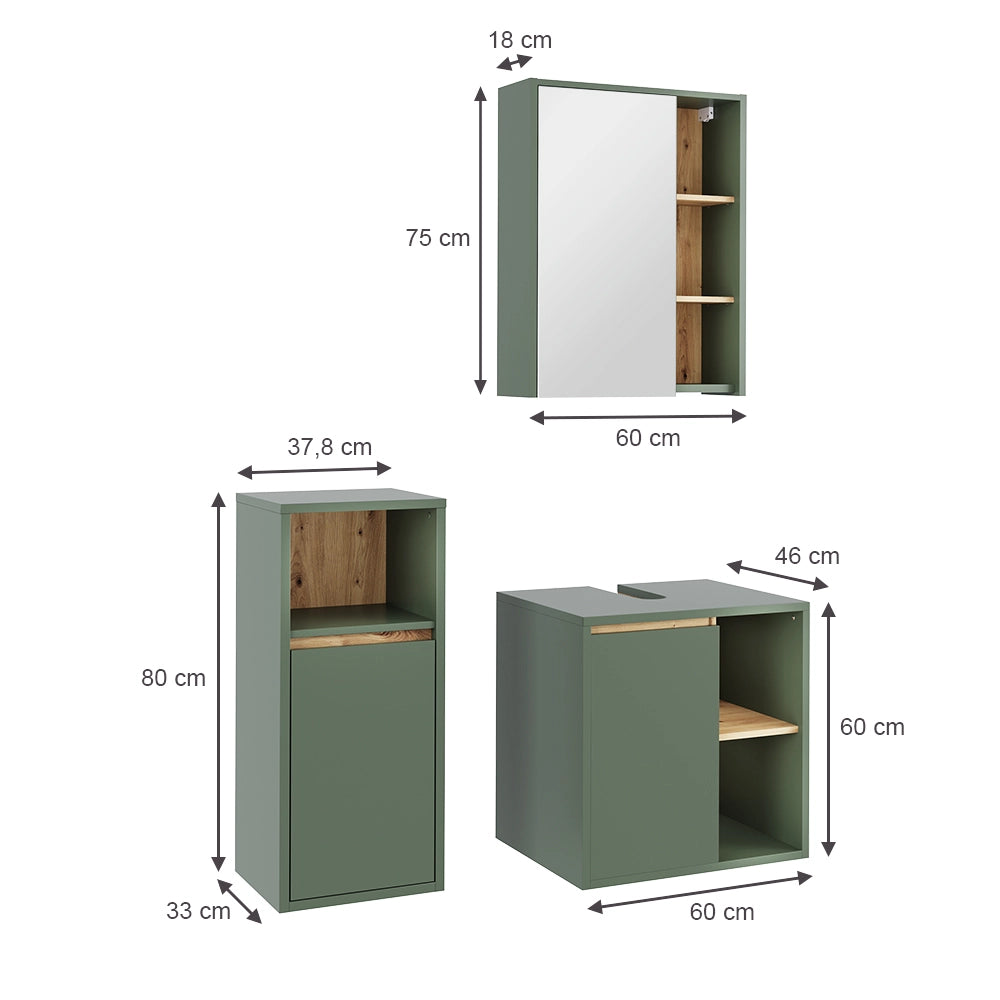 Vicco Set di mobili da bagno Verde/Artigianale 3 parti