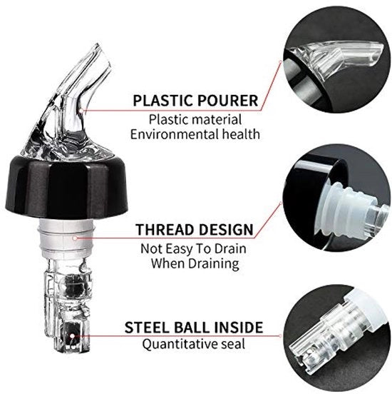 Set di 6 tappi per bottiglie, calibri per alcolici da 28 ml (1 oz), dispenser di shot, automatico per vino, tequila, cocktail, whisky, rum e altri alcolici per home bar (trasparente)