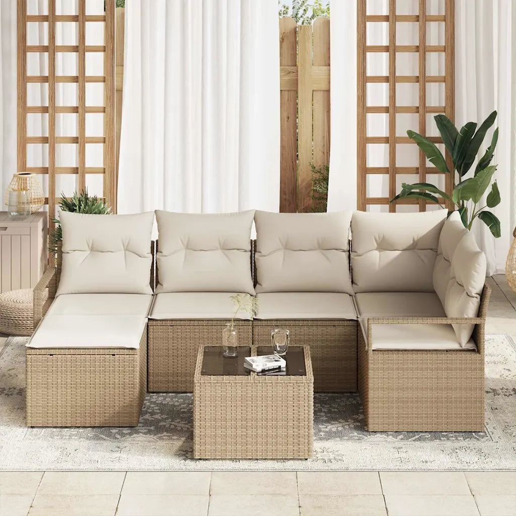 Set di divani con cuscino 7 pcs Beige e Crema polyrattan 3355130