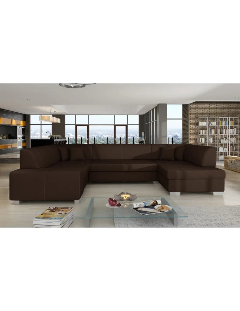 Divano panoramico a U Chocolat convertibile 6 posti HAVANA molle ondulate