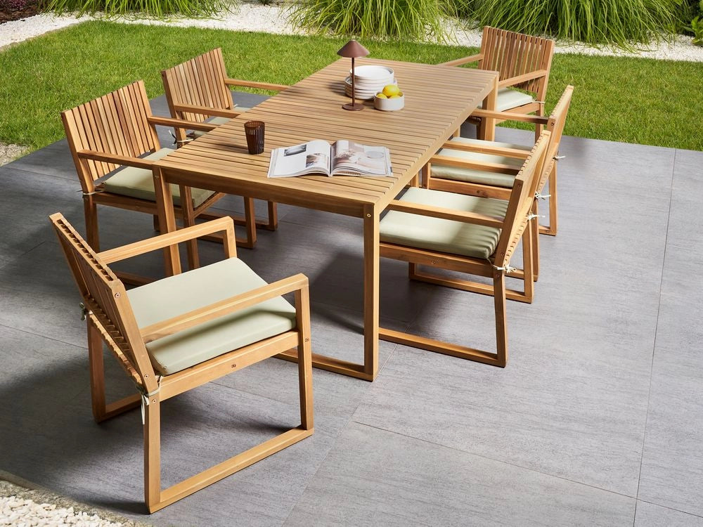 Set da Giardino Legno di Acacia chiaro con Tavolo e 8 Sedie con Cuscini verde chiaro giardino terrazzo