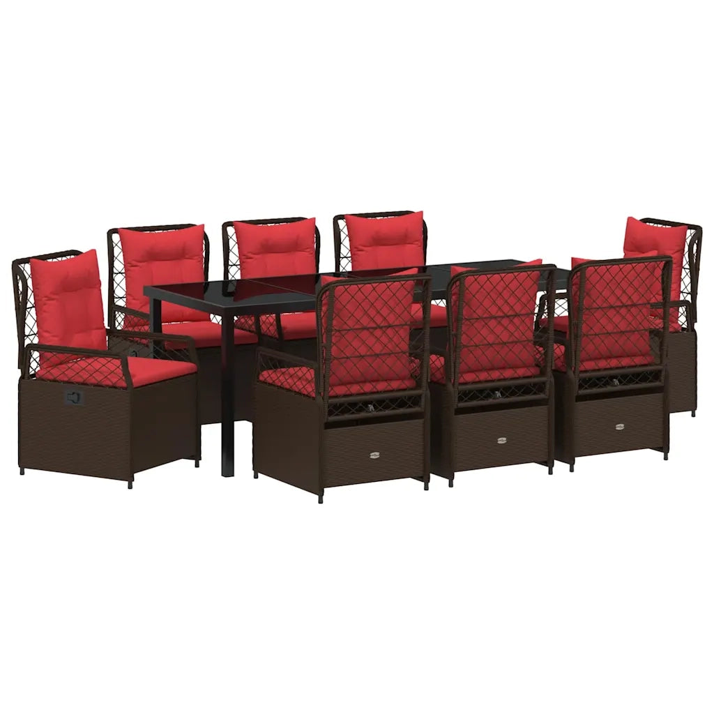 Set da Pranzo per Giardino 9 pcs Marrone polyrattan 3381050