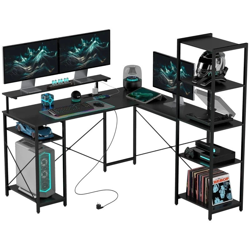 SCRIVANIA ANGOLARE L 137 x 140 x 139,5 cm Nero con USB e USB-C