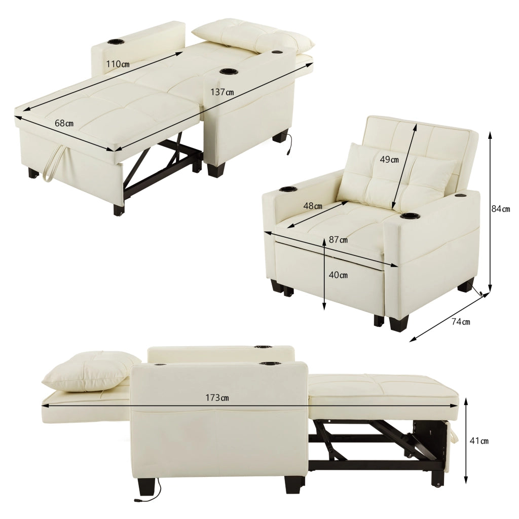 Sofa letto estraibile 3 in 1 - Zephmum- Con porta bevande e USB