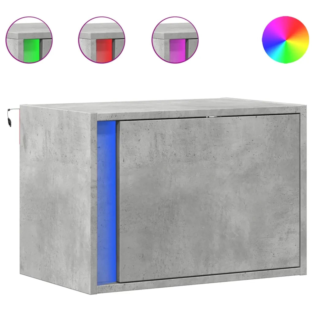 Comodini a Parete con Luci LED 2 pz Grigio Cemento 852096