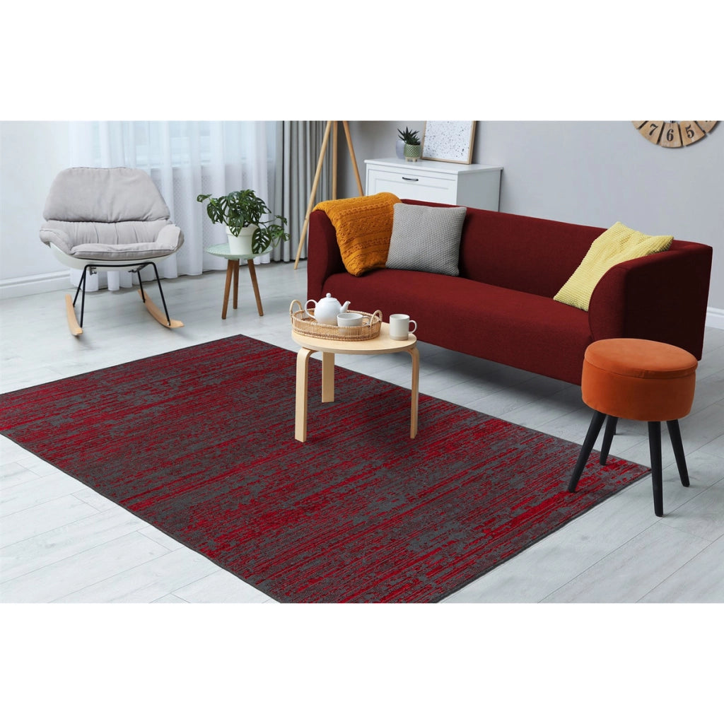 Tappeto moderno Kalevi in rosso effetto vintage