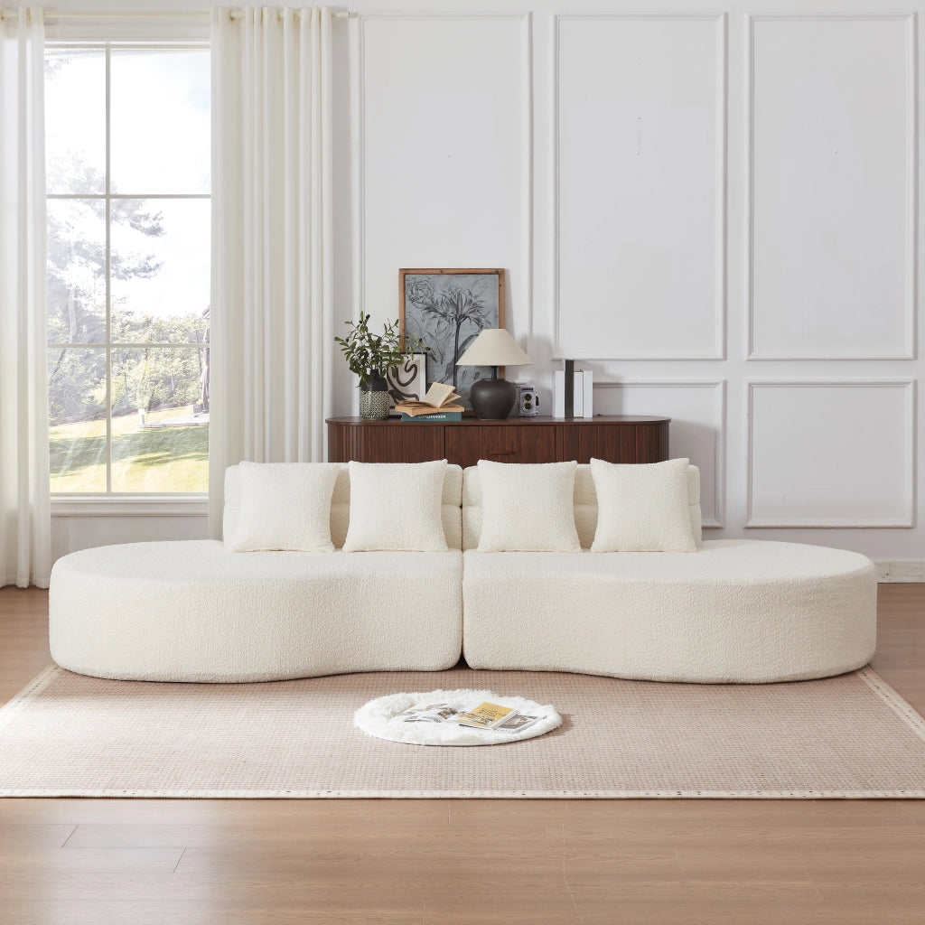 Divano modulare 2 pezzi - con design curvo e schienale a livelli - in chenille - beige