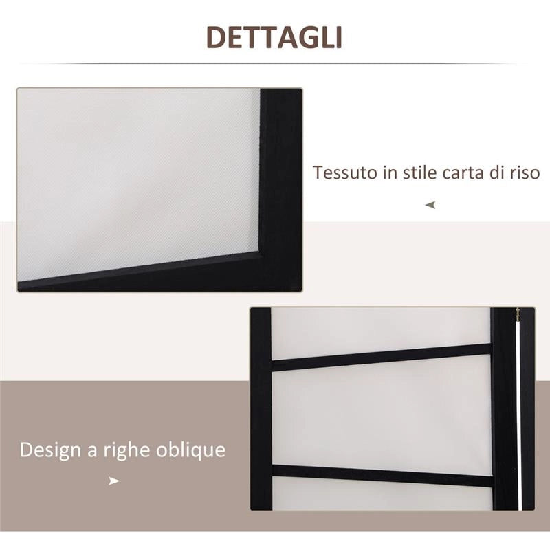 PARAVENTO A 3 PANNELLI PIEGHEVOLE IN LEGNO 120X170CM NERO E BIANCO