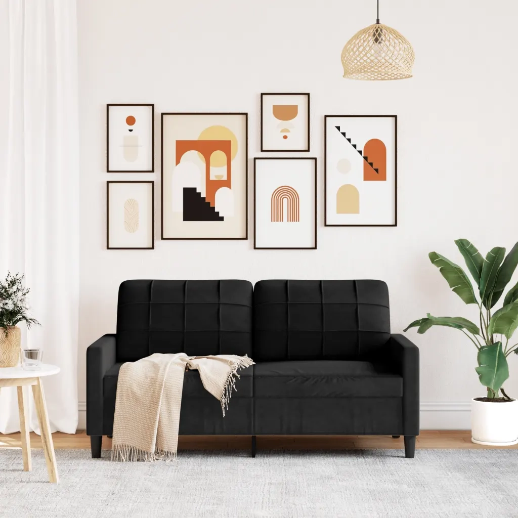 Divano | Divano da soggiorno | Sofa a 2 Posti Nero 140 cm in Velluto