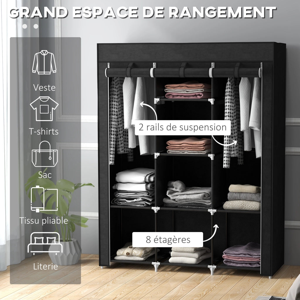 Armadio con ante ¨C Minimal ¨C nero, 8 ripiani, 2 appendiabiti