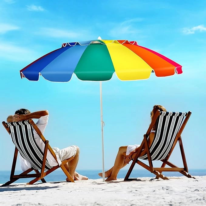 Ombrellone da Spiaggia 2,43 m, Ombrellone Portatile da Esterno con Borsa di Trasporto, con Protezione Solare, Ideale per Spiaggia, Balcone, Giardino（Colorato)