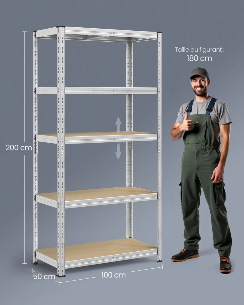 Scaffale portaoggetti per carichi pesanti scaffale da garage 50 x 100 x 200 cm capacità di carico fino a 875 kg montaggio facile ripiani regolabili grigio 12_0005713