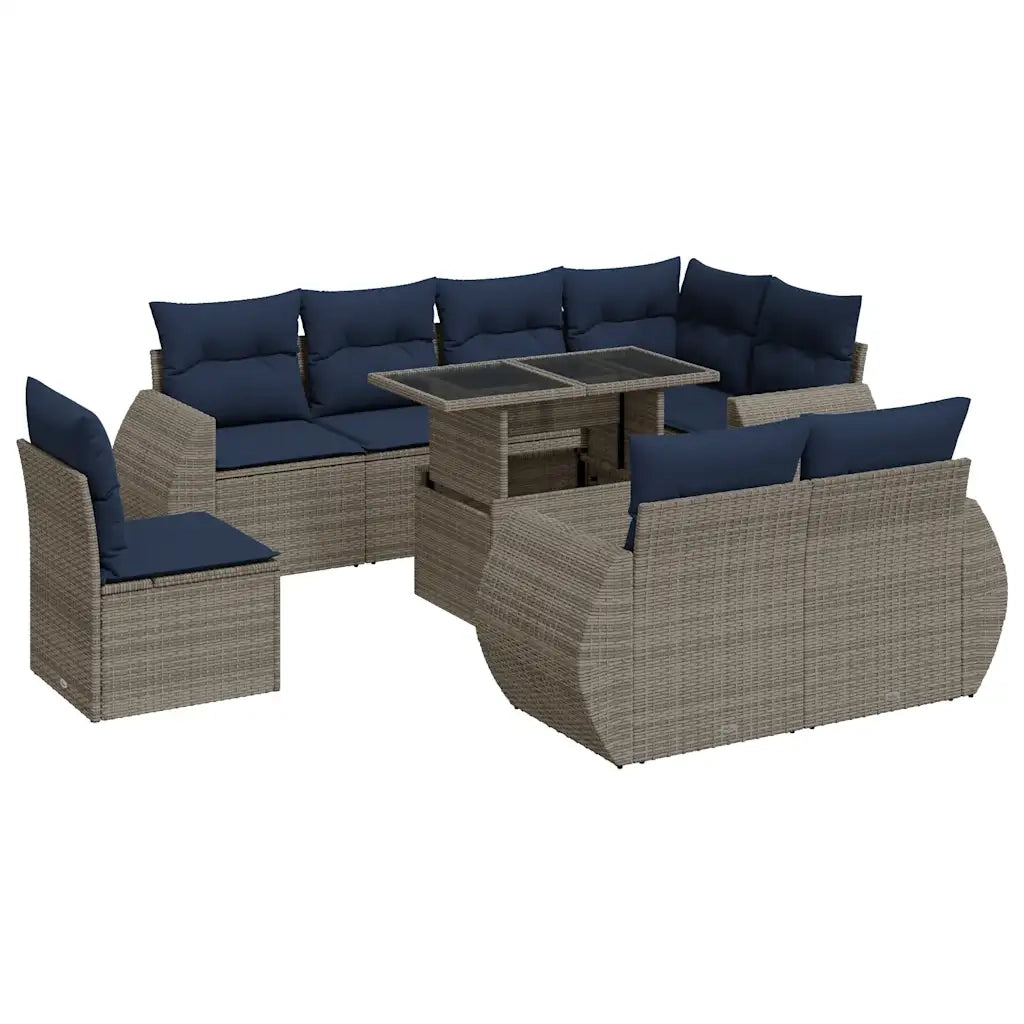 Set Divano da Giardino 9pz con Cuscini Grigio Polyrattan Acacia 3326662