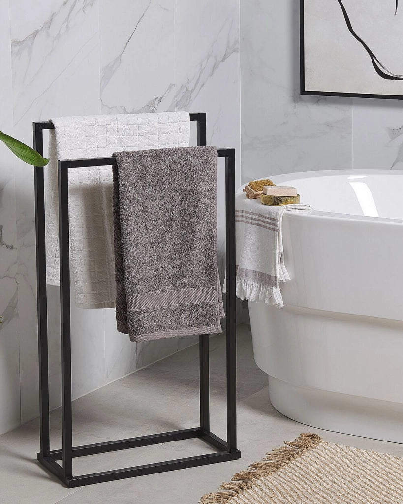 Portasciugamani in acciaio Nero opaco 2 binari Accessori per il bagno Portasciugamani da terra Design moderno