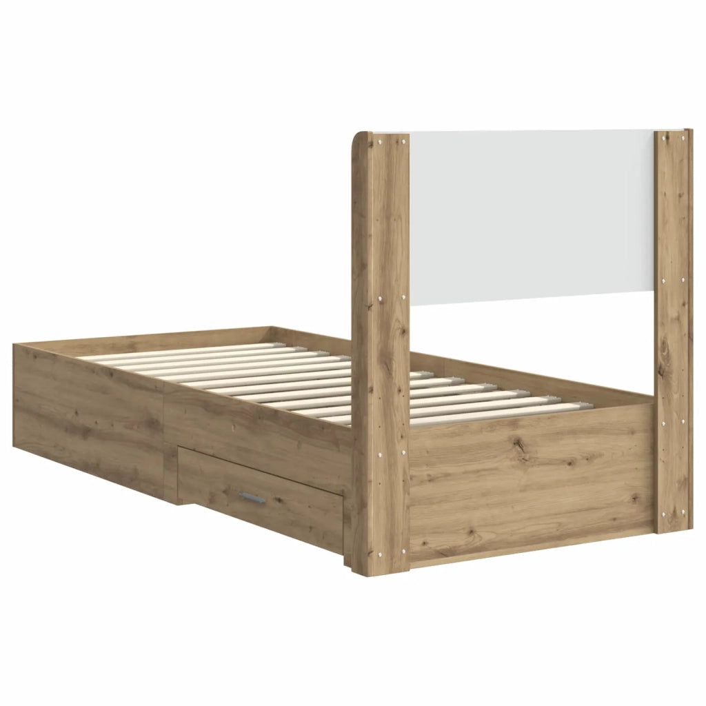 Letto singolo | Letto per adulti | Struttura del letto con stoccaggio e testata Rovere Artigianale