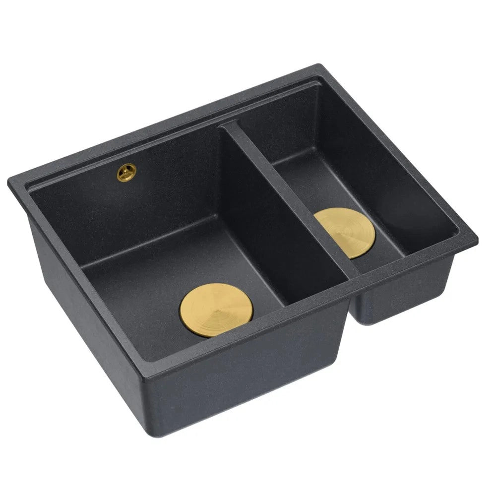 Lavello In Granito Logan 150 Black Metallic Tappo rame spazzolato