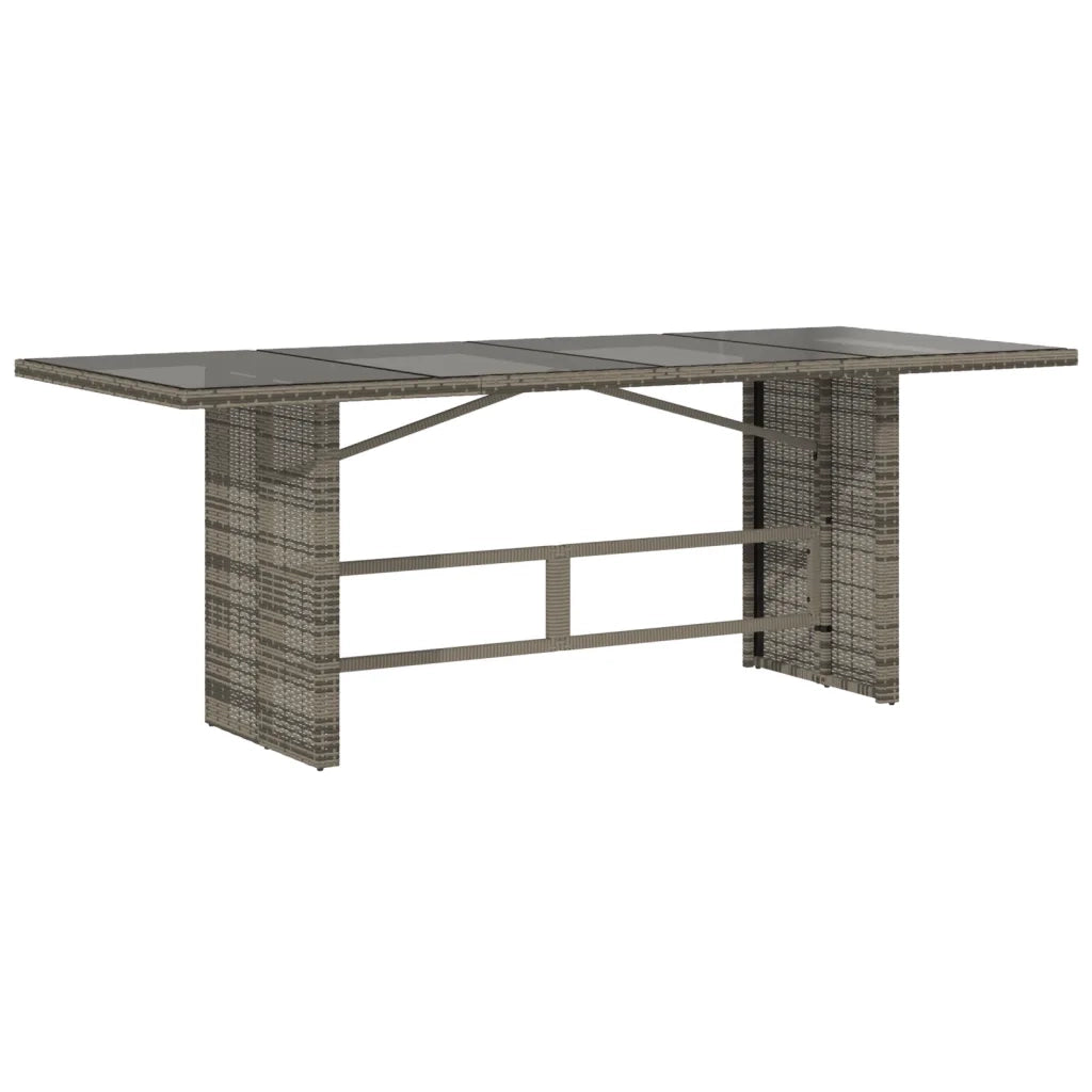 Tavolo da Giardino | Tavolino da esterno Piano in Vetro Grigio 190x80x75cm Polyrattan