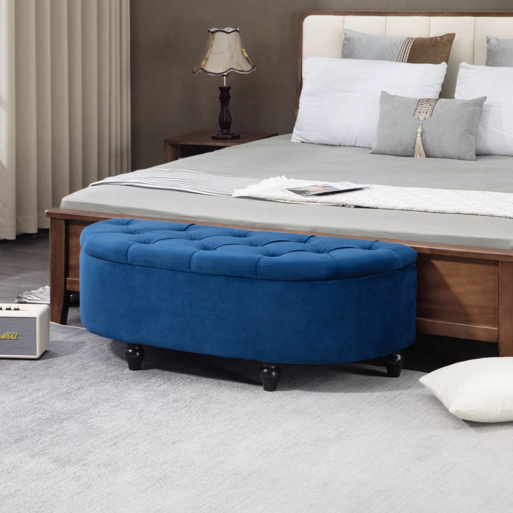 Pouf ¨C Minimal ¨C Blu, velluto, legno