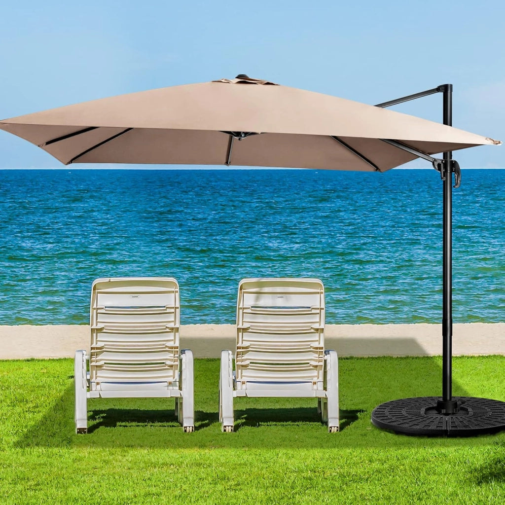 Ombrellone da Giardino, 300 x 300 cm, Ombrellone da Esterno con 3 Inclinazioni, Rotazione a 360°, Manovella, 8 Stecche, Base Incrociata (Caffè)
